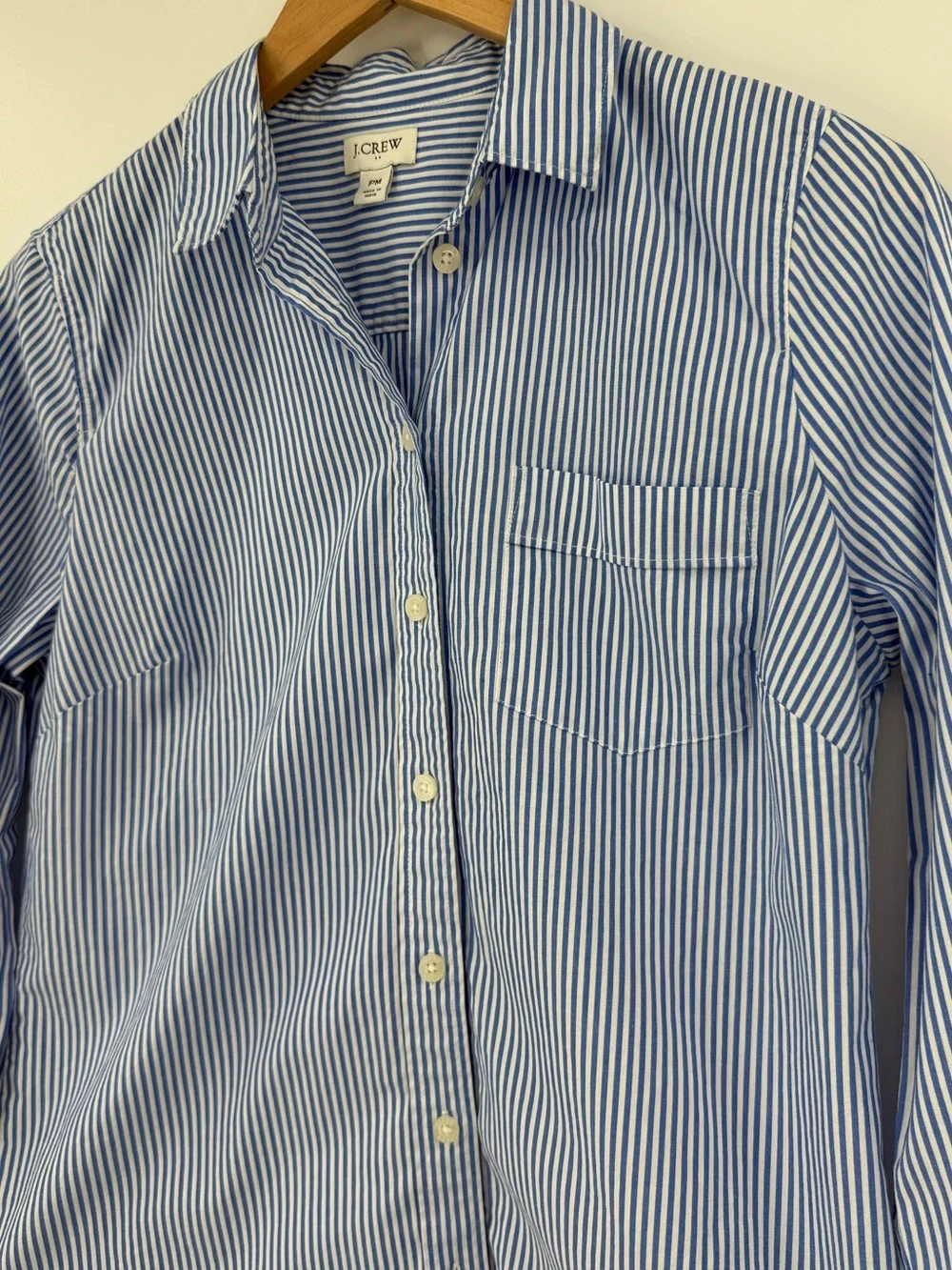 J.Crew Cotton Blend Striped Button-Down Shirt | Blue / White | Petite Medium